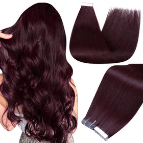 Full Shine Tape In Hair Extensions Burgundy 24 inch front view