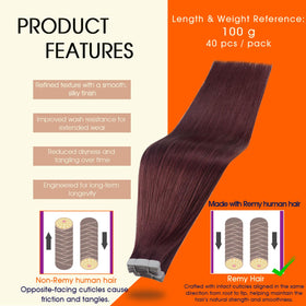 Full Shine Tape In Hair Extensions Burgundy 24 inch packaging