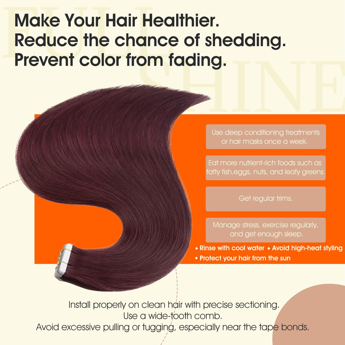 Full Shine Tape In Hair Extensions Burgundy styled in hair