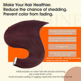 Full Shine Tape In Hair Extensions Burgundy styled in hair