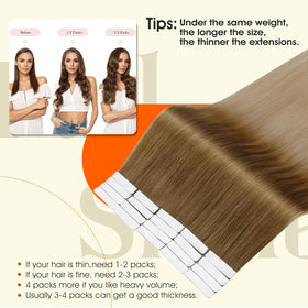 Full Shine Tape in Hair Extensions Chestnut Blonde back view