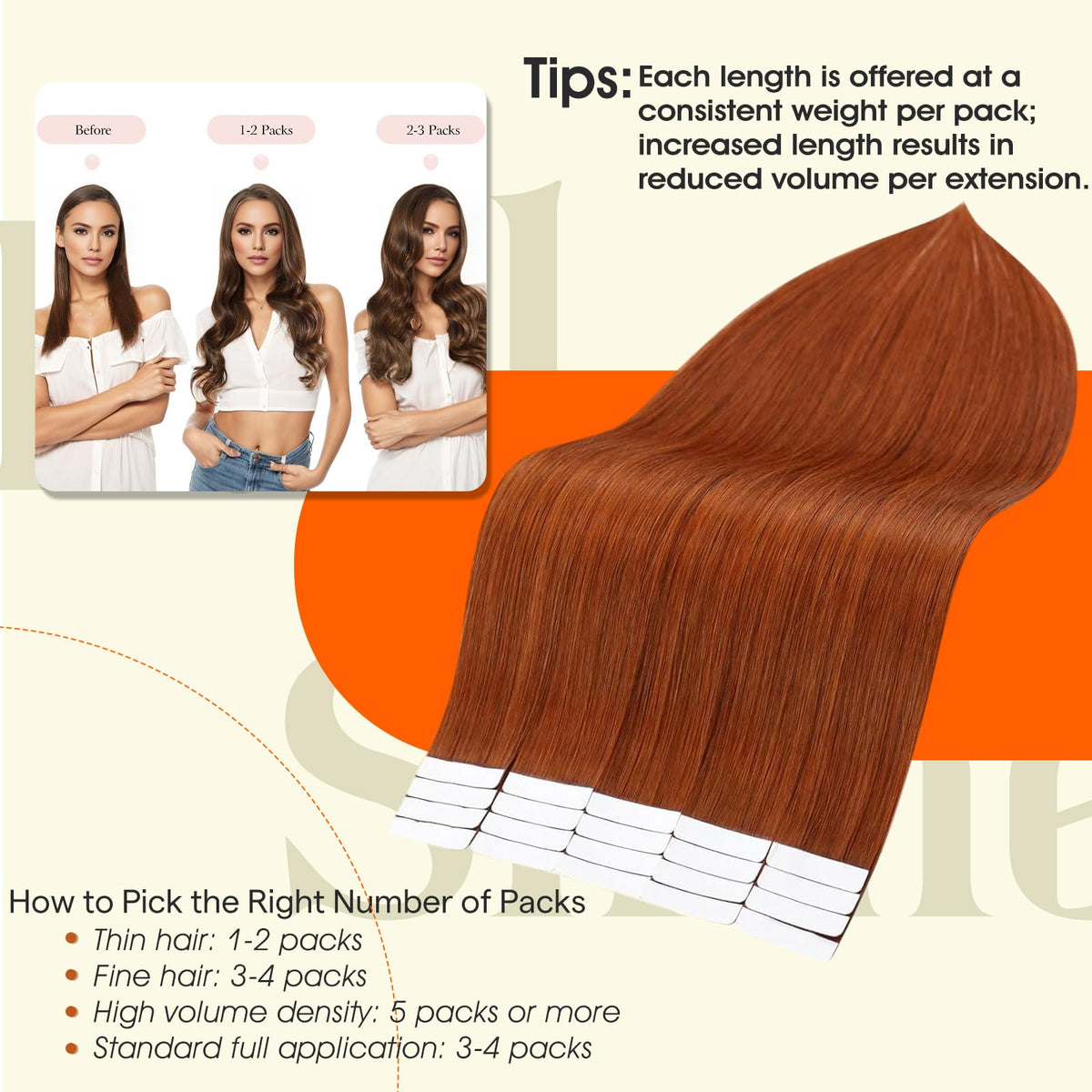 Full Shine Tape In Hair Extensions Copper Flame displayed with packaging