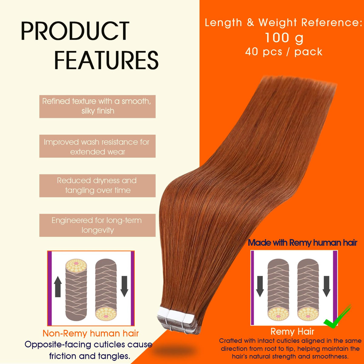 Full Shine Tape In Hair Extensions Copper Flame packaging