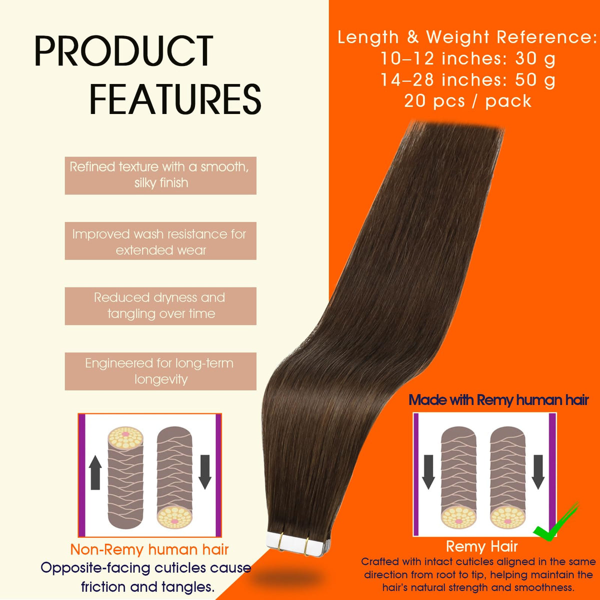 Full Shine Tape In Hair Extensions Dark Chestnut packaging