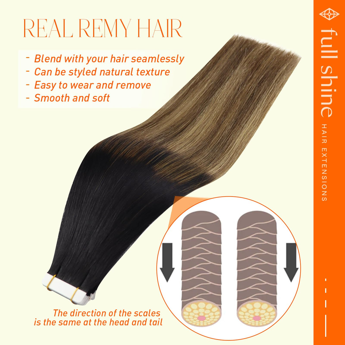 Full Shine Tape In Hair Extensions displayed in packaging