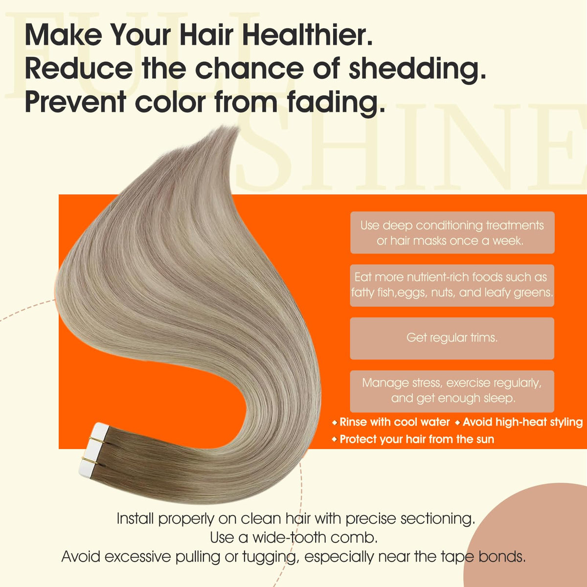 Full Shine Tape In Hair Extensions displayed on a model