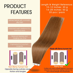 Full Shine Tape In Hair Extensions Ginger Copper 20 Inch packaging