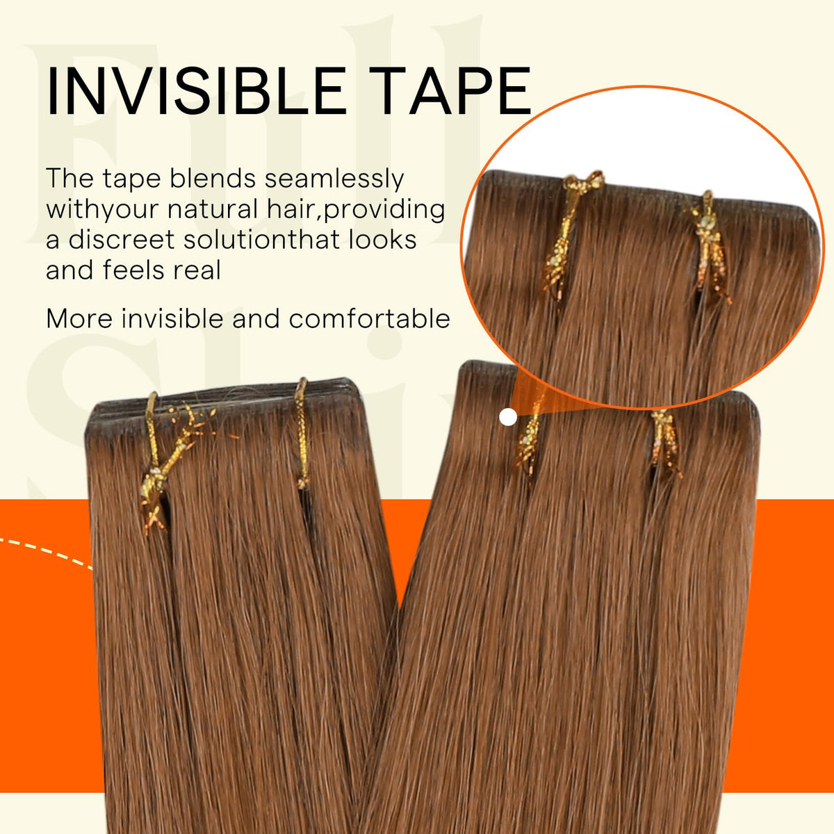 Full Shine Tape In Hair Extensions Ginger Copper on a model