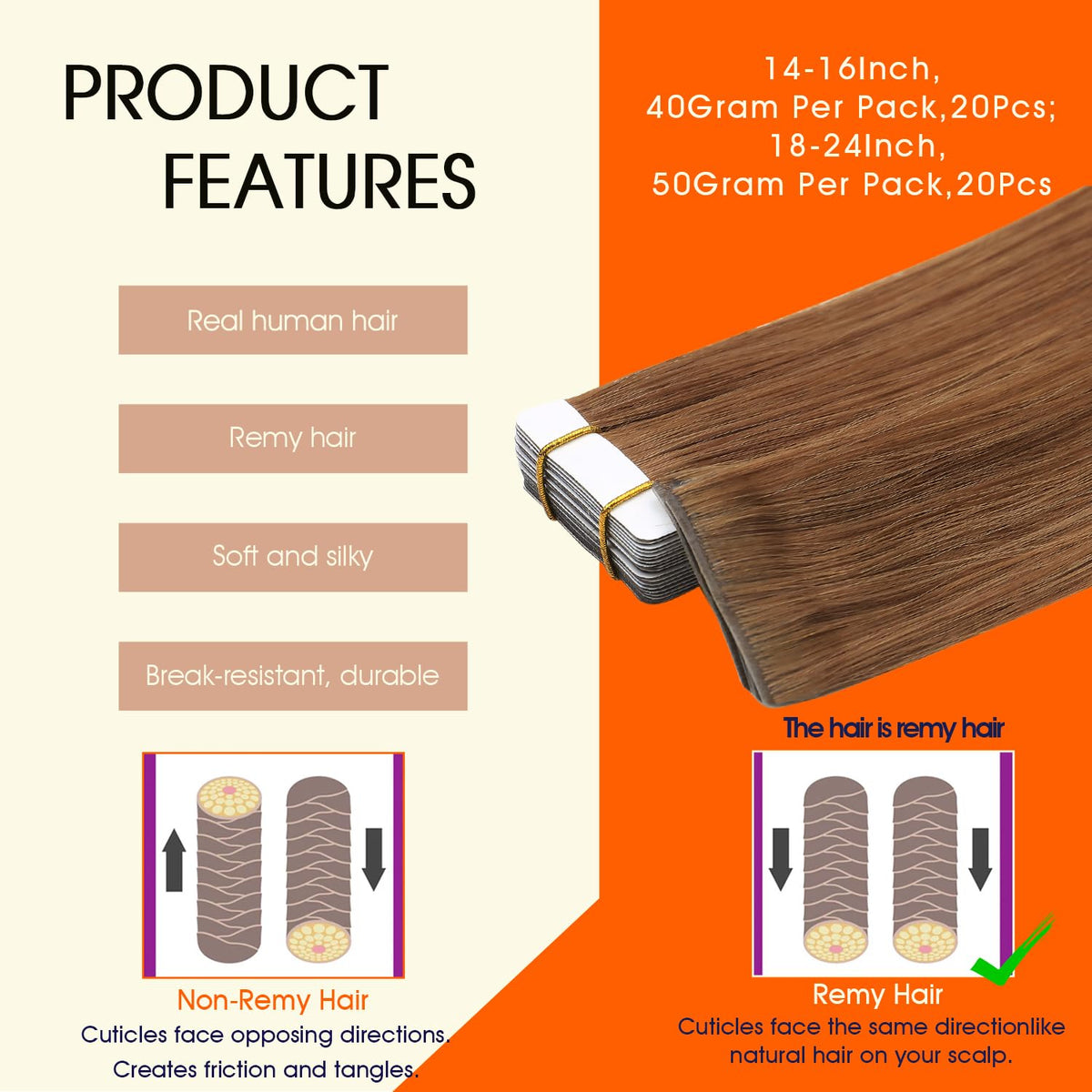 Full Shine Tape In Hair Extensions Ginger Copper packaging