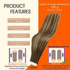 Full Shine Tape In Hair Extensions Honey Brown 20 Inch packaging