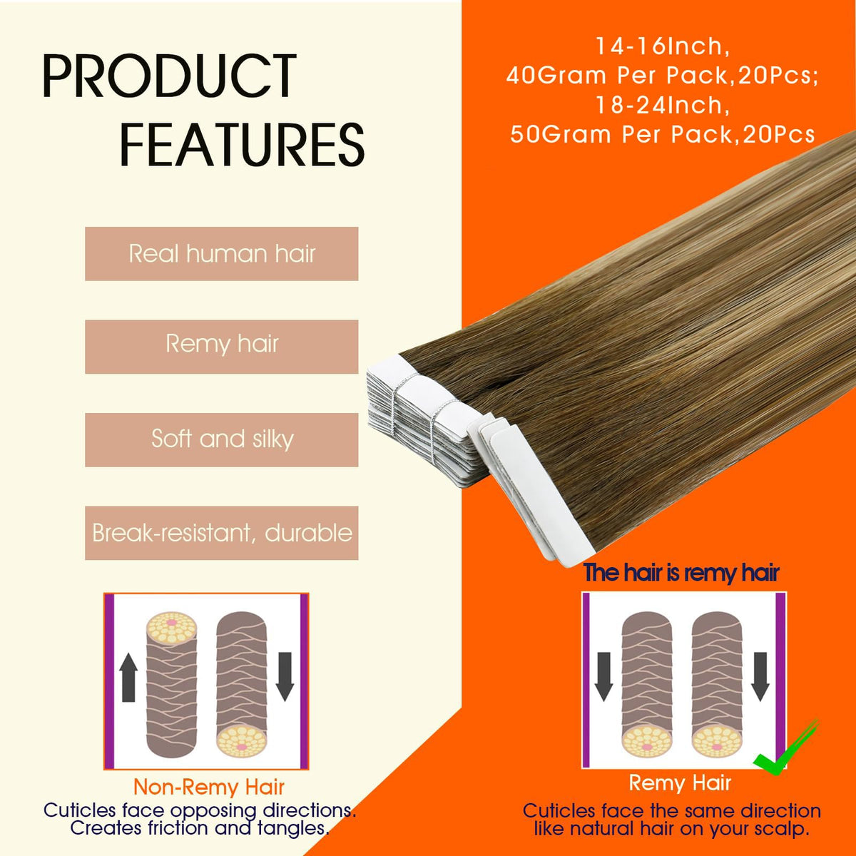 Full Shine Tape in Hair Extensions Honey Brown displayed in packaging