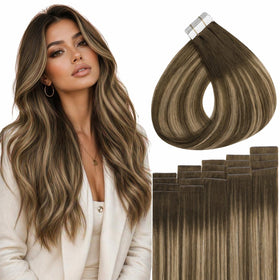 Full Shine Tape In Hair Extensions Honey Brown front view
