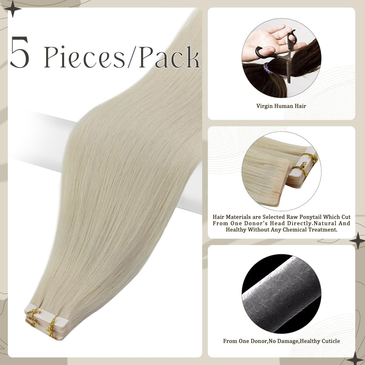 Full Shine Tape In Hair Extensions Ice Blonde 24 inch packaging