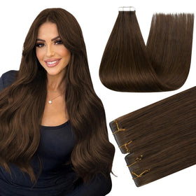 Full Shine Tape in Hair Extensions Medium Brown 22 Inch front view