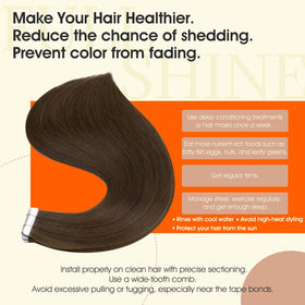 Full Shine Tape In Hair Extensions Medium Brown on model
