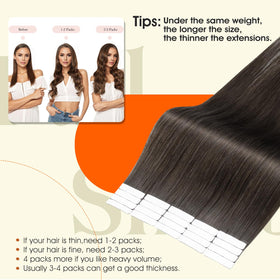 Full Shine Tape In Hair Extensions Mocha Brown in natural light