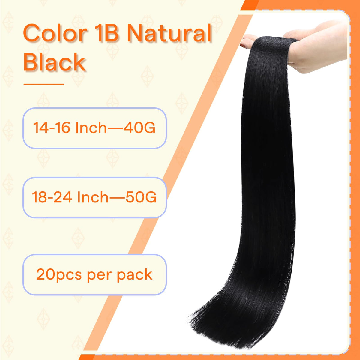 Full Shine Tape In Hair Extensions Off Black 18 Inch packaging