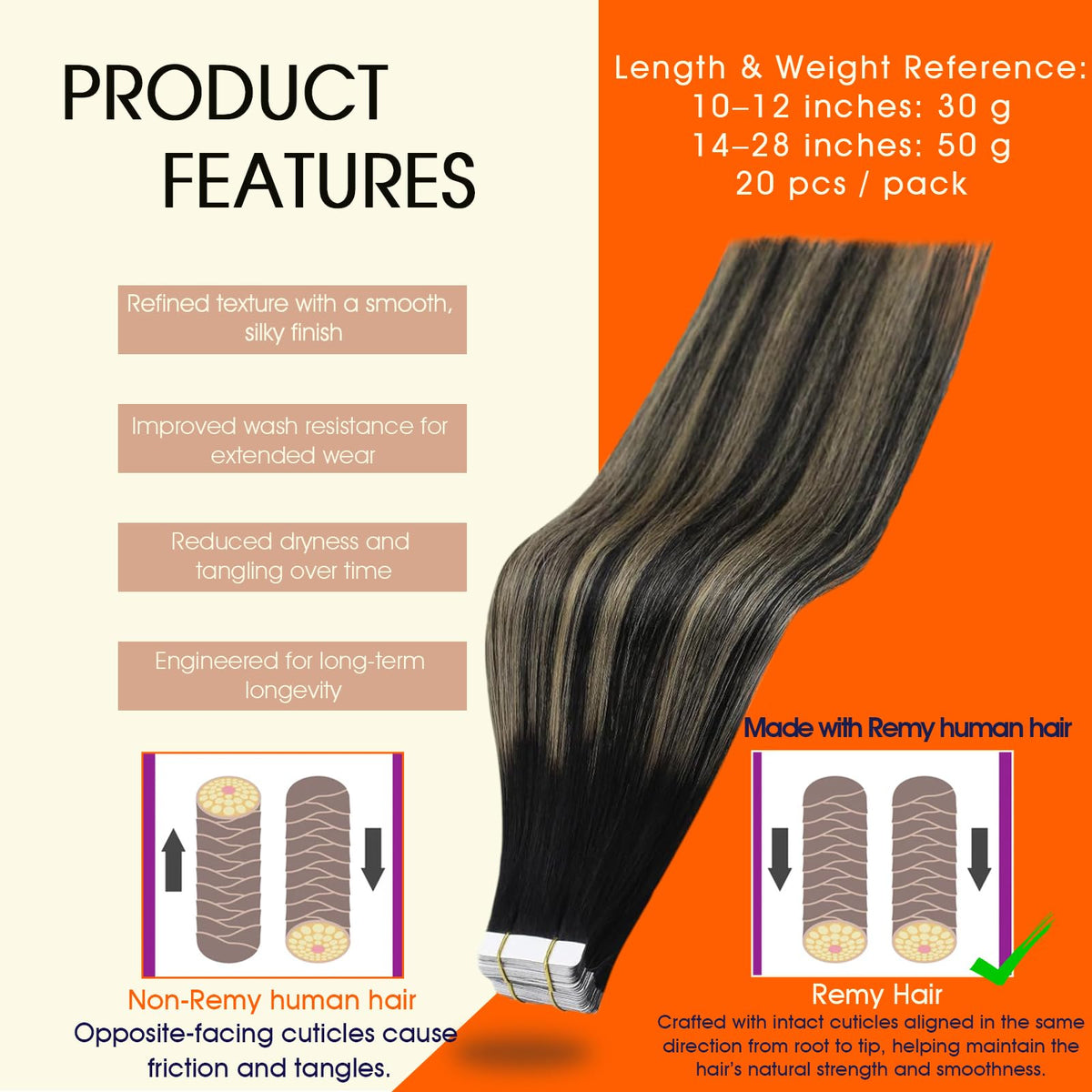 Full Shine Tape In Hair Extensions packaging and contents