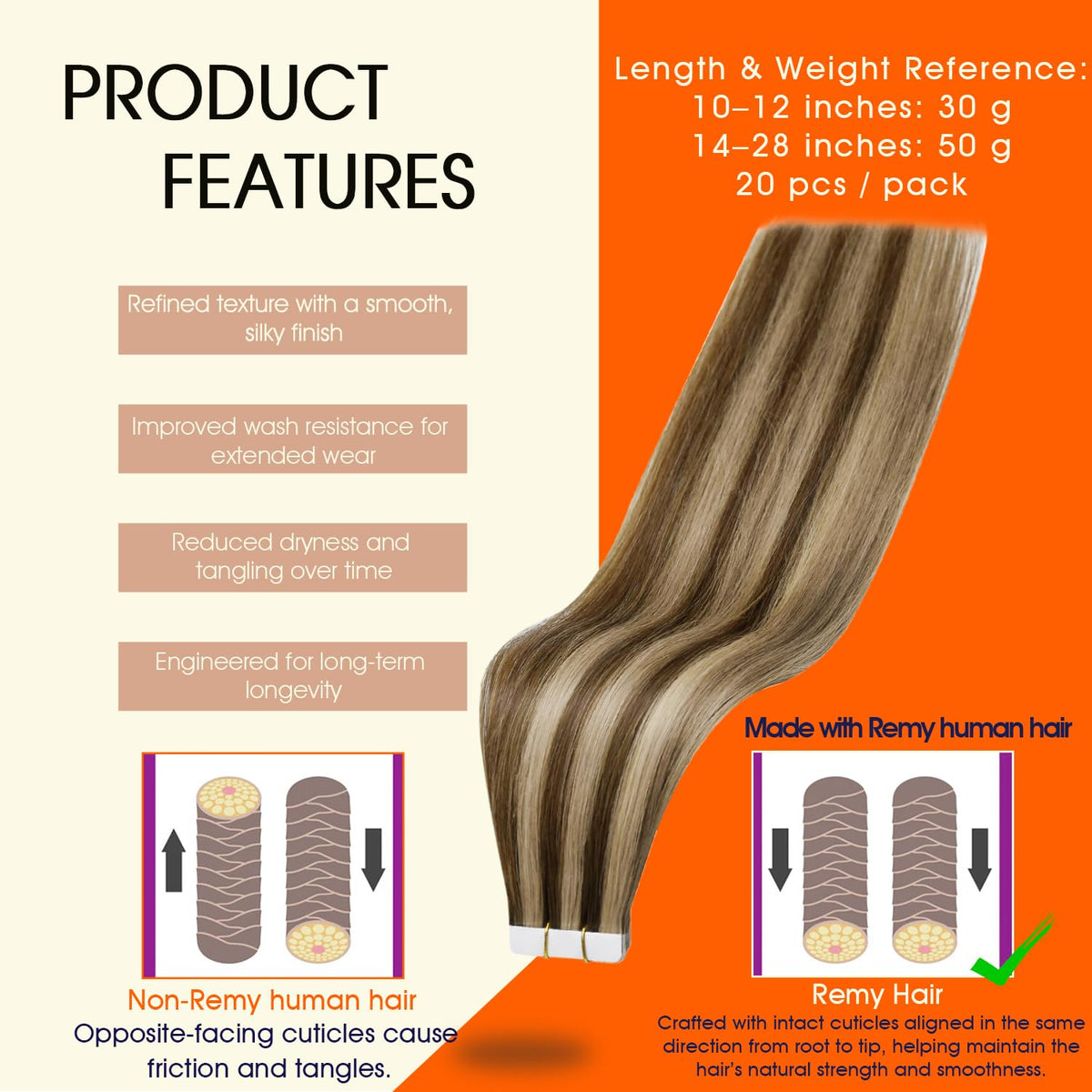 Full Shine Tape In Hair Extensions packaging with details
