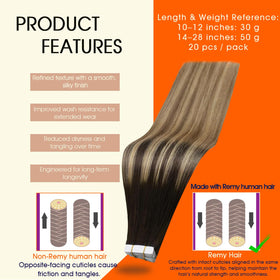 Full Shine Tape In Hair Extensions packaging with details