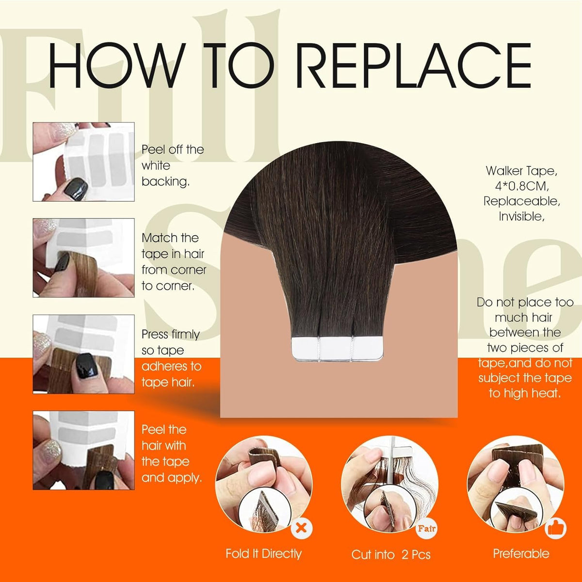 Full Shine Tape in Hair Extensions showing application method