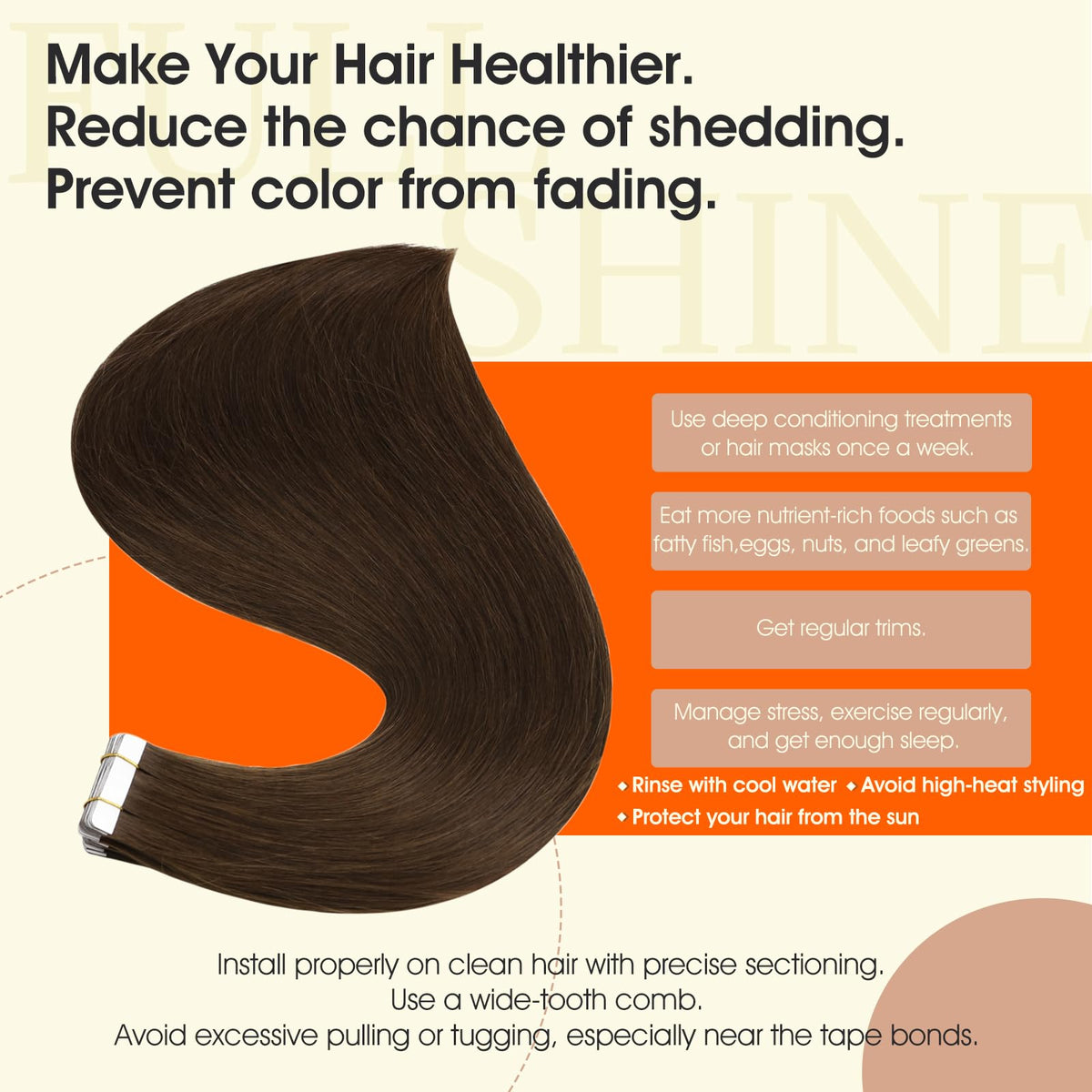 Full Shine Tape In Hair Extensions showing installation method