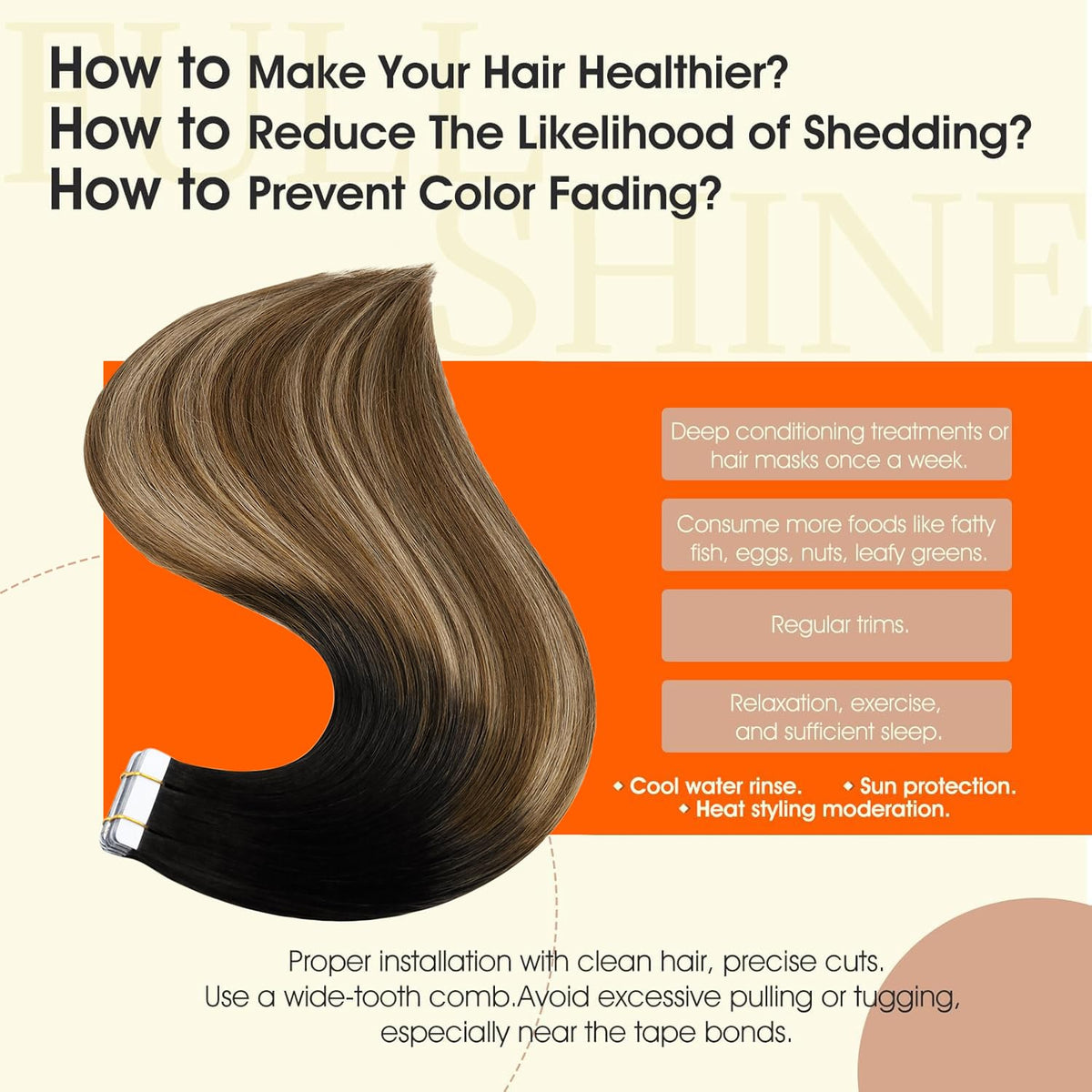 Full Shine Tape In Hair Extensions showing natural blend