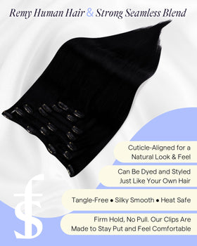 Full Shine Thick Clip-Ins Jet Black color