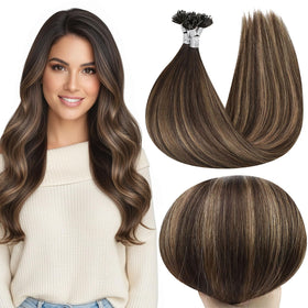 Full Shine U Tip Hair Extensions 14 Inch Brown front view