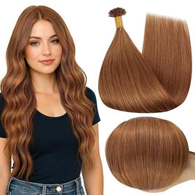 Full Shine U Tip Hair Extensions 16 Inch ginger colour front view