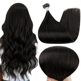 Full Shine U Tip Hair Extensions 16 Inch Natural Black front view