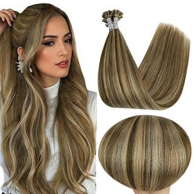 Full Shine U Tip Hair Extensions 18 Inch highlighted extensions front view