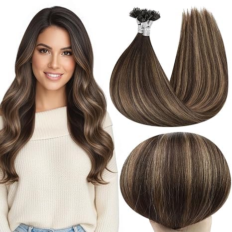 Full Shine U Tip Hair Extensions 22 Inch Darkest Brown Ombre front view