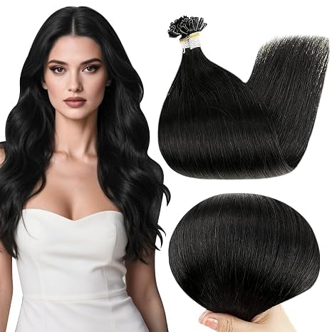 Full Shine U Tip Hair Extensions 22 Inch Jet Black front view