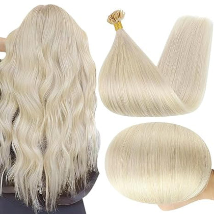 Full Shine U Tip Hair Extensions 22 Inch Platinum Blonde front view
