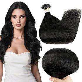 Full Shine U Tip Hair Extensions 24 Inch Jet Black front view