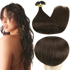 Full Shine U Tip Hair Extensions Dark Brown 24 Inch front view