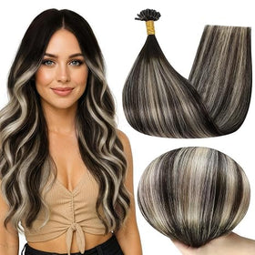 Full Shine U Tip Hair Extensions Dark Brown Balayage front view