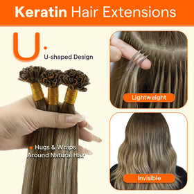 Full Shine U Tip Hair Extensions displayed with natural light