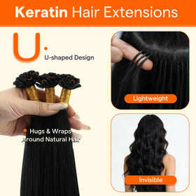 Full Shine U Tip Hair Extensions Jet Black packaging