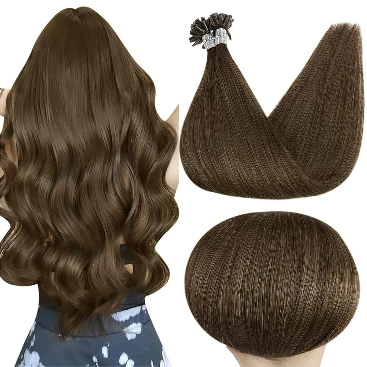 Full Shine U Tip Hair Extensions Medium Brown 22 Inch front view