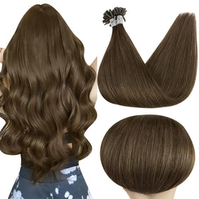 Full Shine U Tip Hair Extensions Medium Brown 22 Inch front view