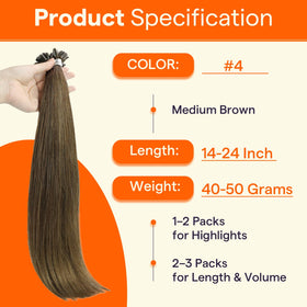 Full Shine U Tip Hair Extensions Medium Brown styled in hair