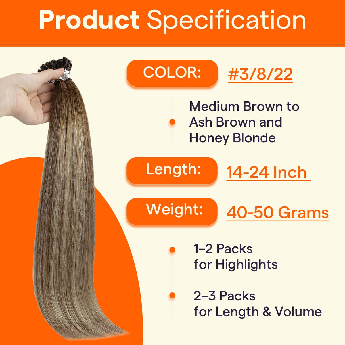 Full Shine U Tip Hair Extensions showing colour gradient