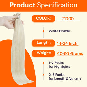 Full Shine U Tip Hair Extensions White Blonde styled in hair