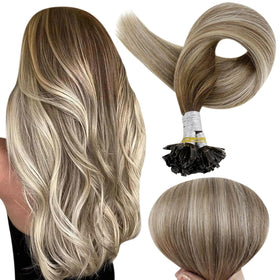 Full Shine U Tip Human Hair Extensions 20 Inch balayage front view