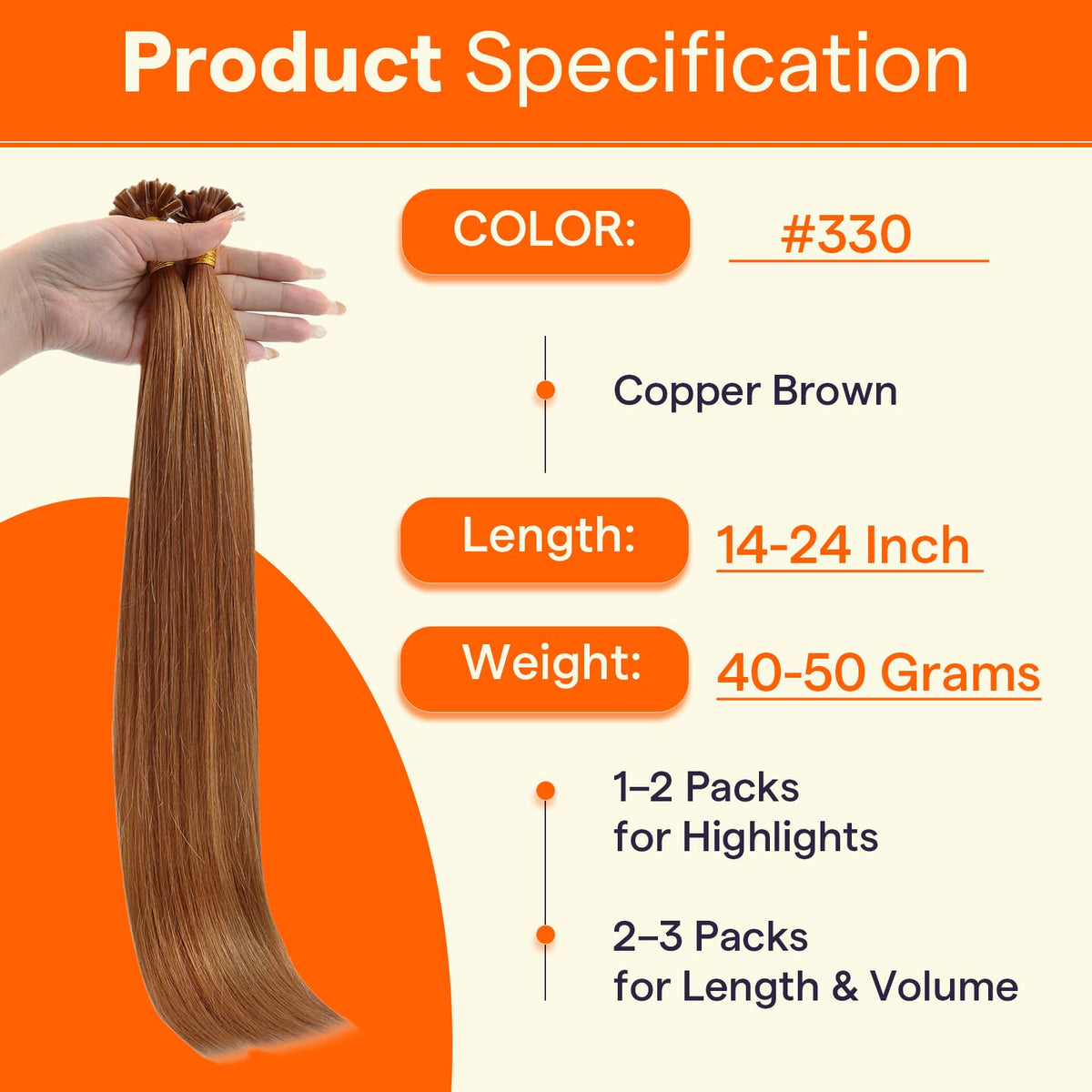 Full Shine U Tip Human Hair Extensions Ginger styled in hair