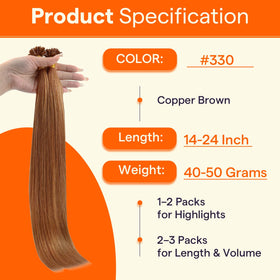 Full Shine U Tip Human Hair Extensions Ginger styled in hair