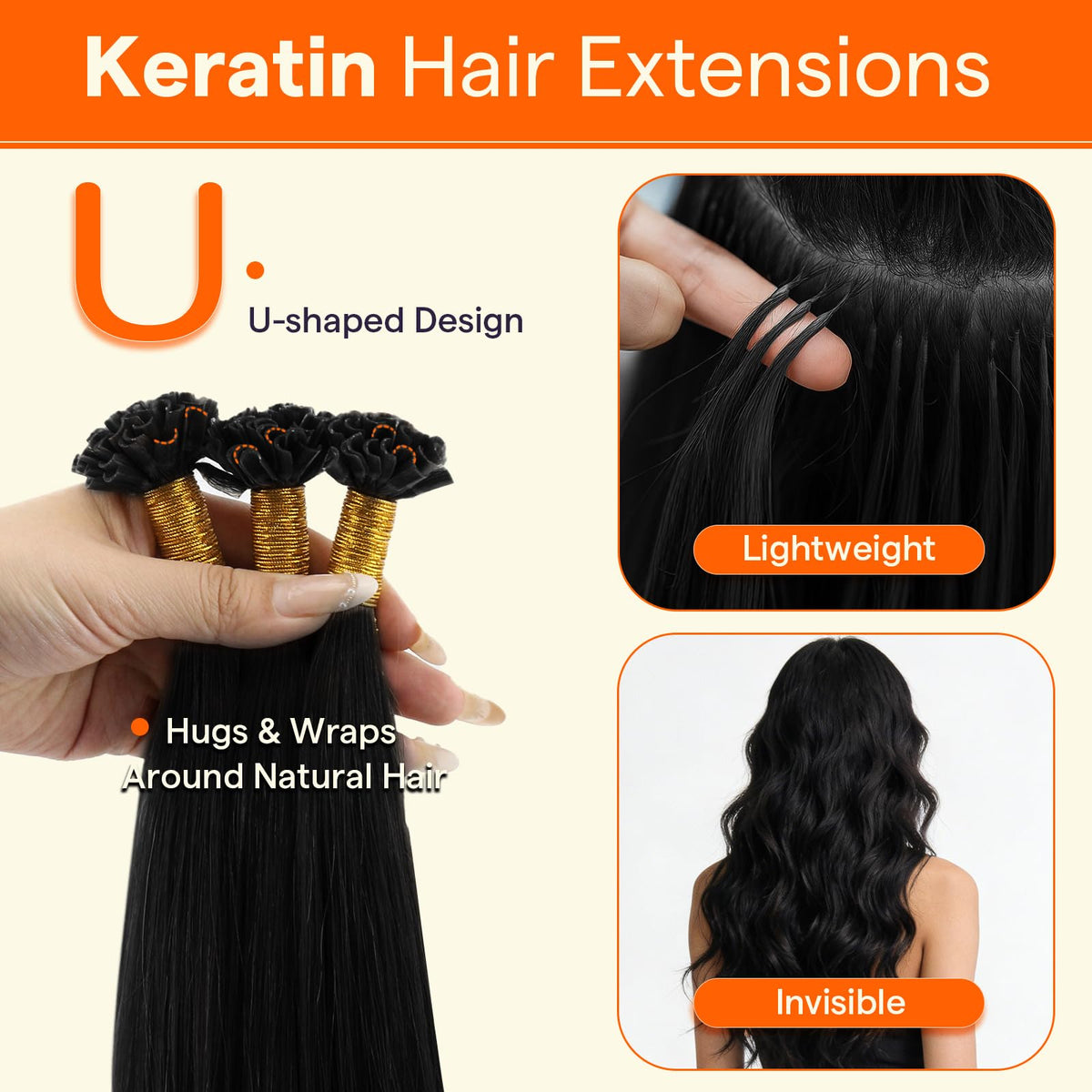 Full Shine U Tip Human Hair Extensions in packaging
