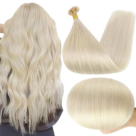 Full Shine U Tip Human Hair Extensions platinum blonde front view